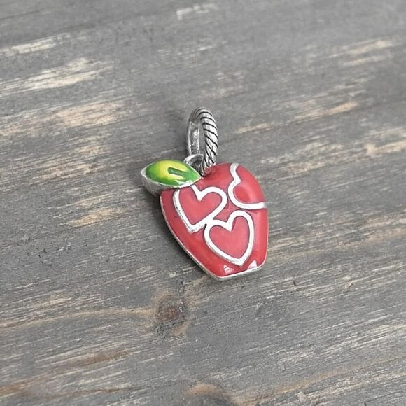 Brighton Red Apple Dangle Charm Enamel Finish Reversible Dangle Silver Plate - Picture 1 of 4